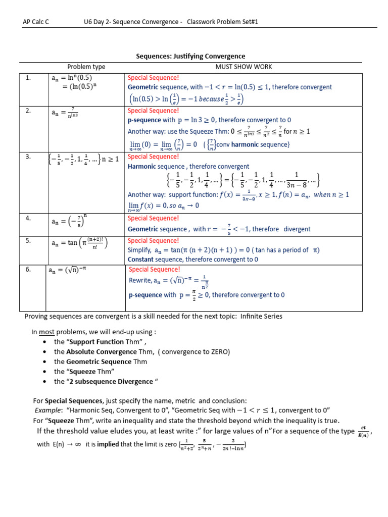 CC U6 Day2 - 11.1 Sequences Part2 Justifying A ZERO Limit Key | PDF ...