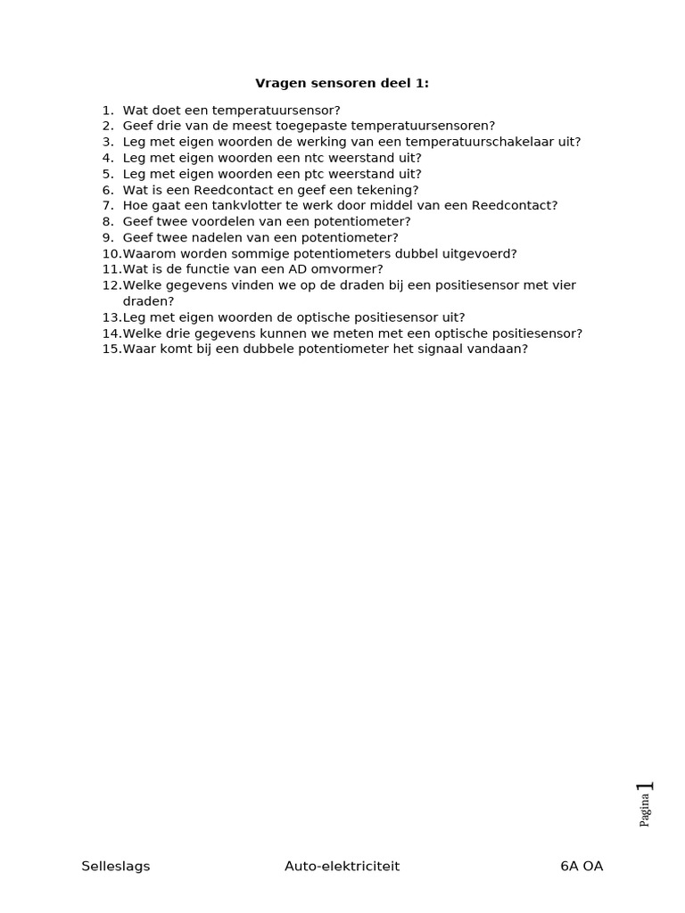 Vragen Sensoren 1 | PDF