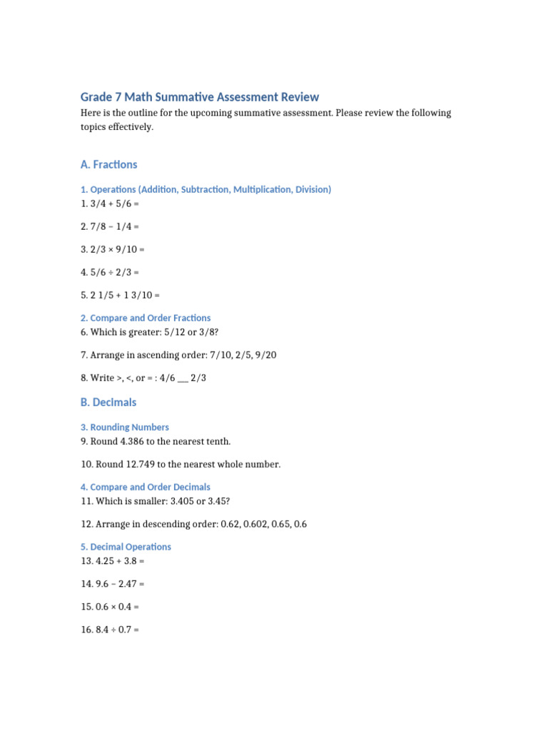 Grade 7 Math Review | PDF
