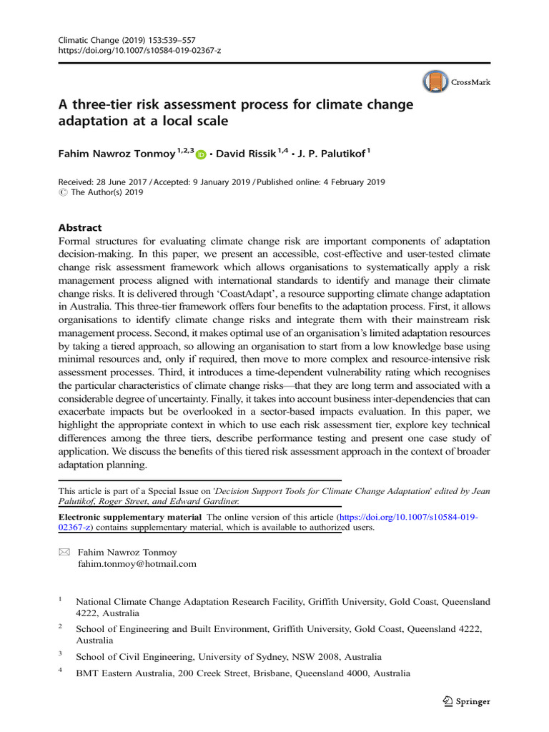A Three-Tier Risk Assessment Process For Climate Change Adaptation at A ...