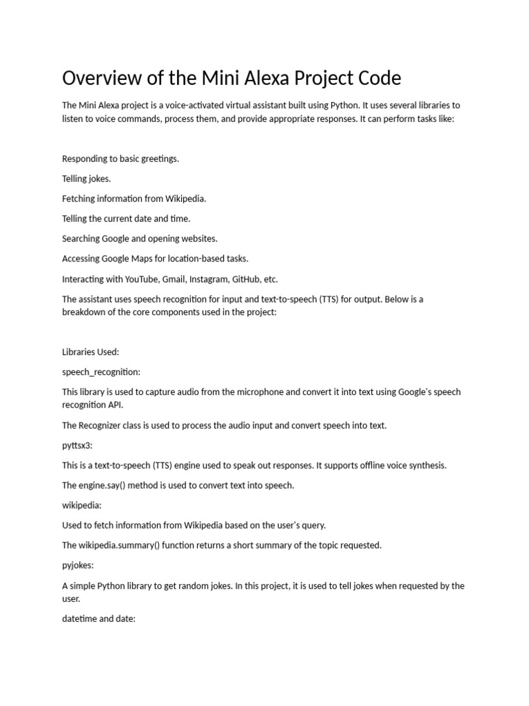 Overview of The Mini Alexa Project Code | PDF | Speech Synthesis ...