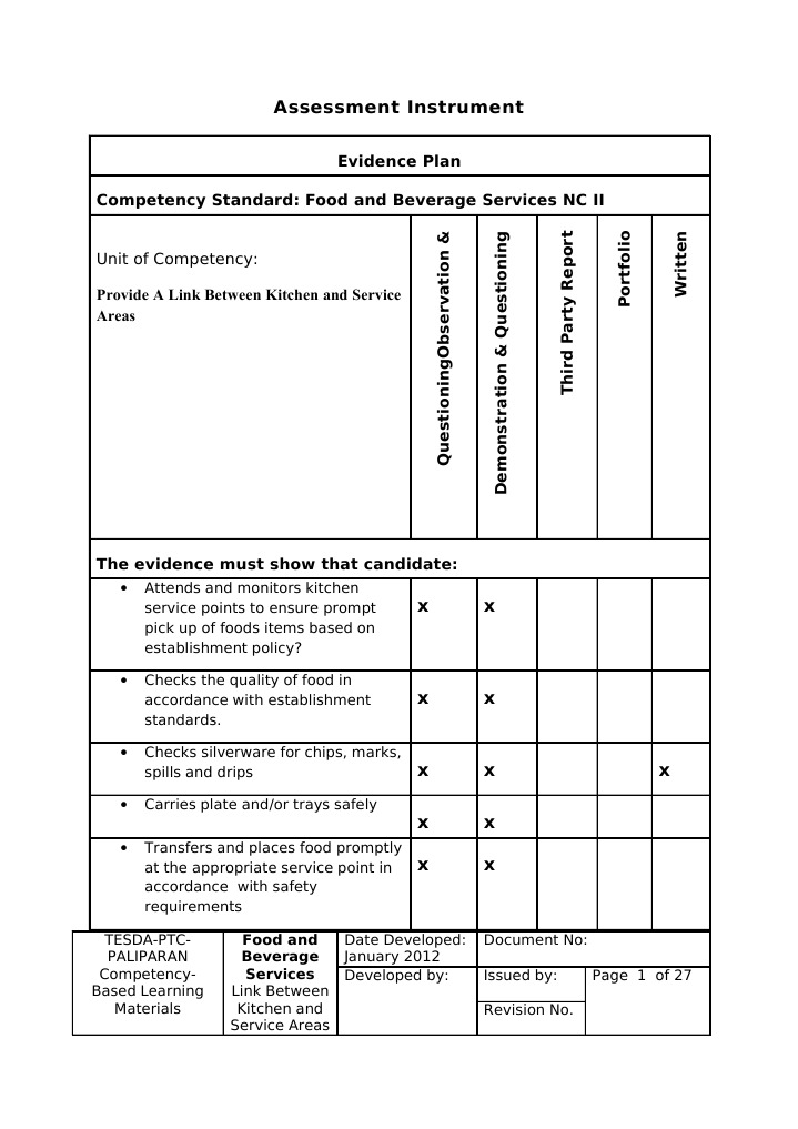 Food & Beverage Services Assessment Guide | PDF