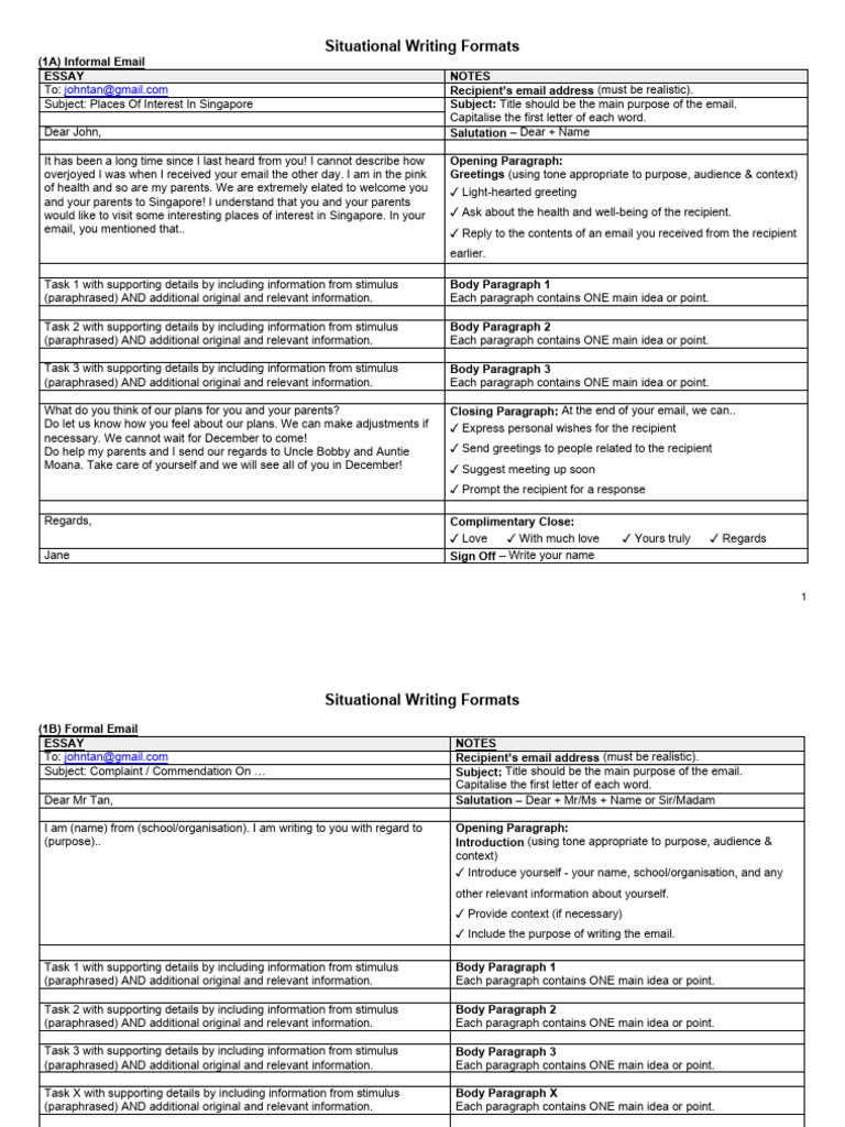 Formats For Situational Writing | PDF | Madam | Paragraph