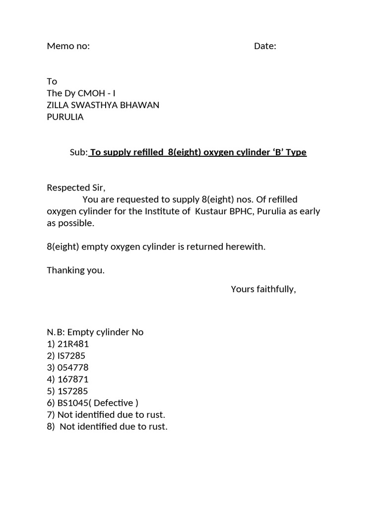 Oxygen Cylinder Letter | PDF