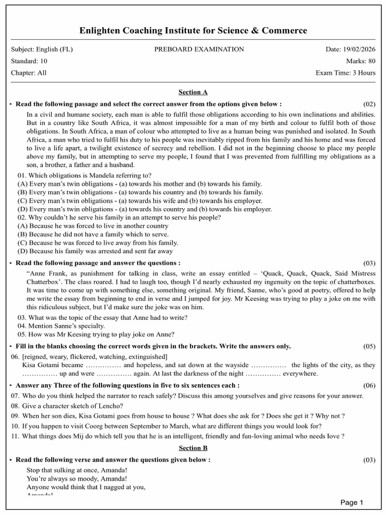 Most Imp Paper 1 English Class 10th | PDF