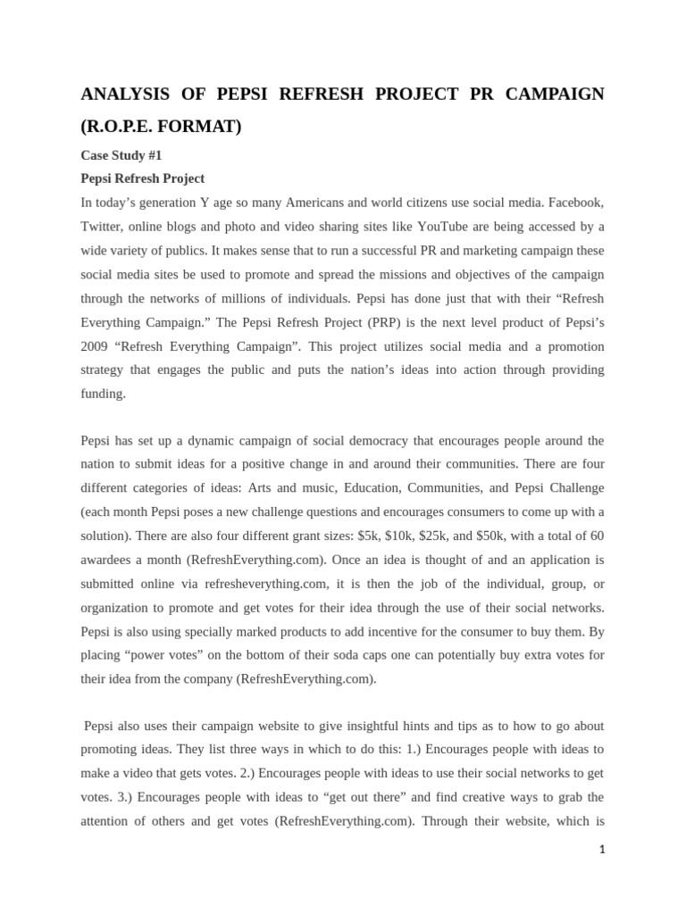 Project PR Campaign (Pepsi Refresh) | PDF | Social Media | Popular ...