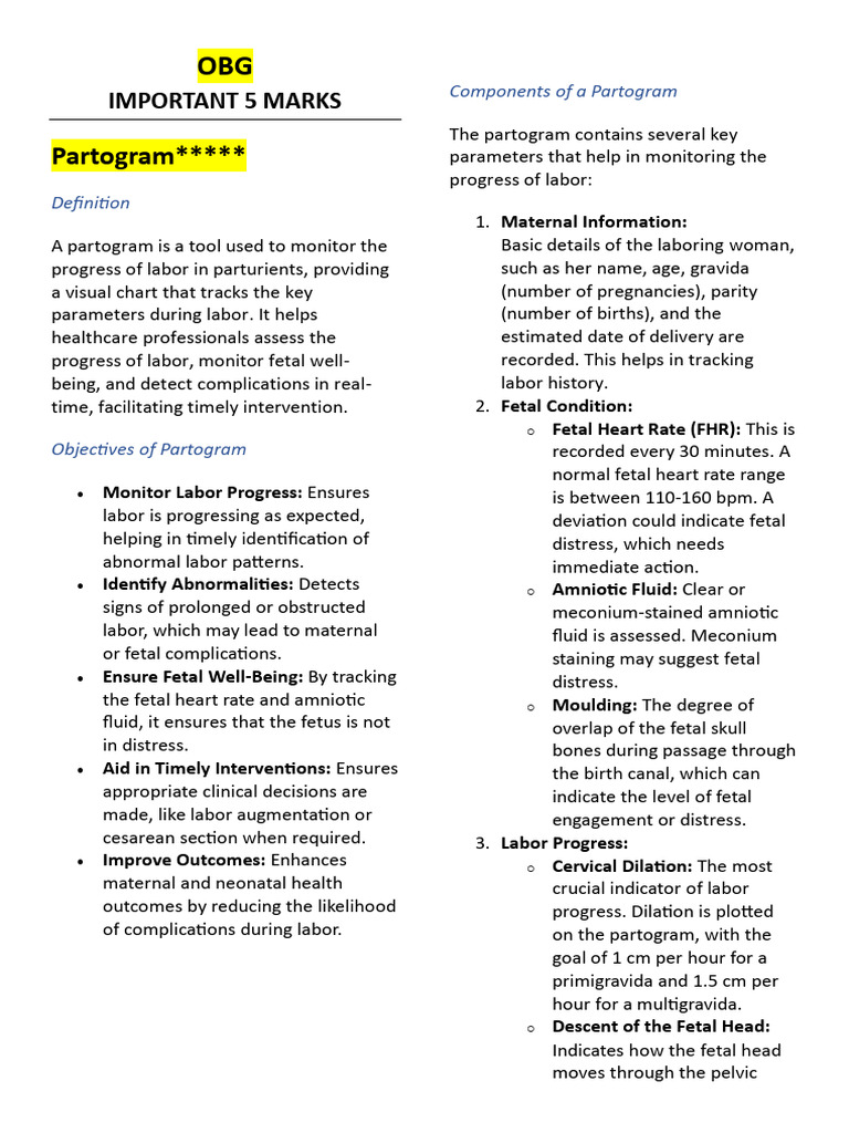 Obg Important 5 Marks | PDF | Childbirth | Breast Milk