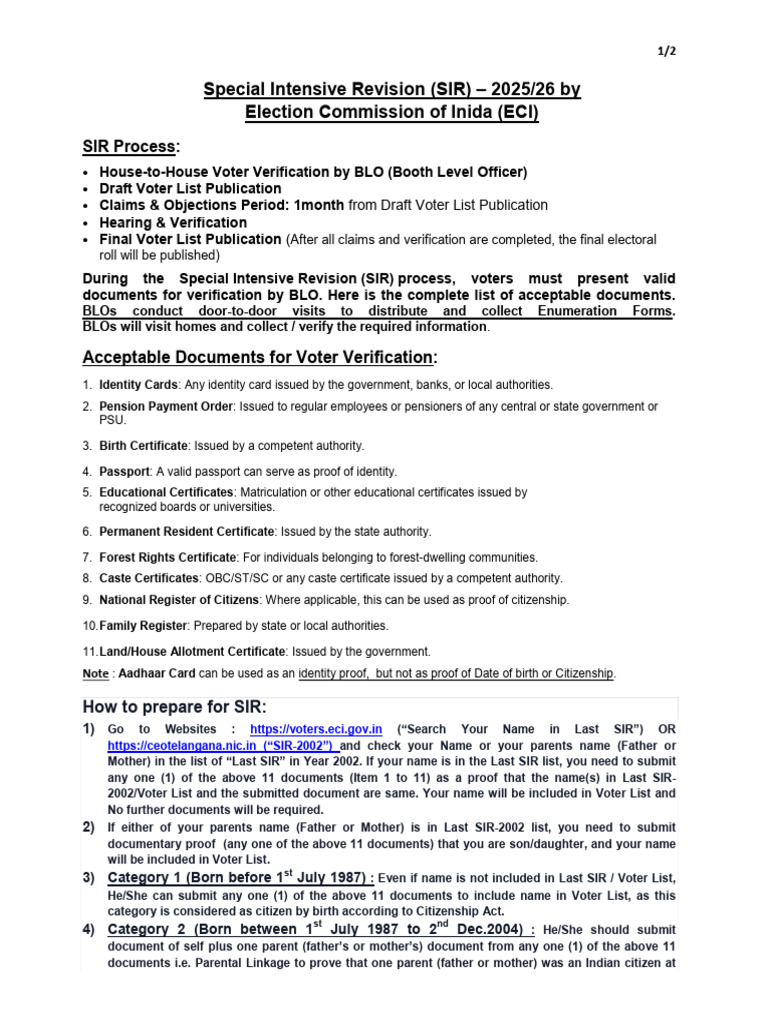 SIR Guidance - Short Version | PDF | Identity Document | Government