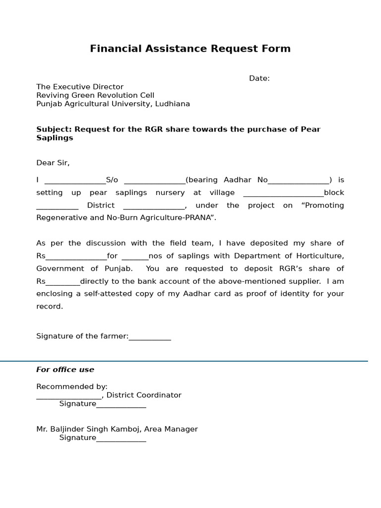 Financial Assistance Request Form | PDF