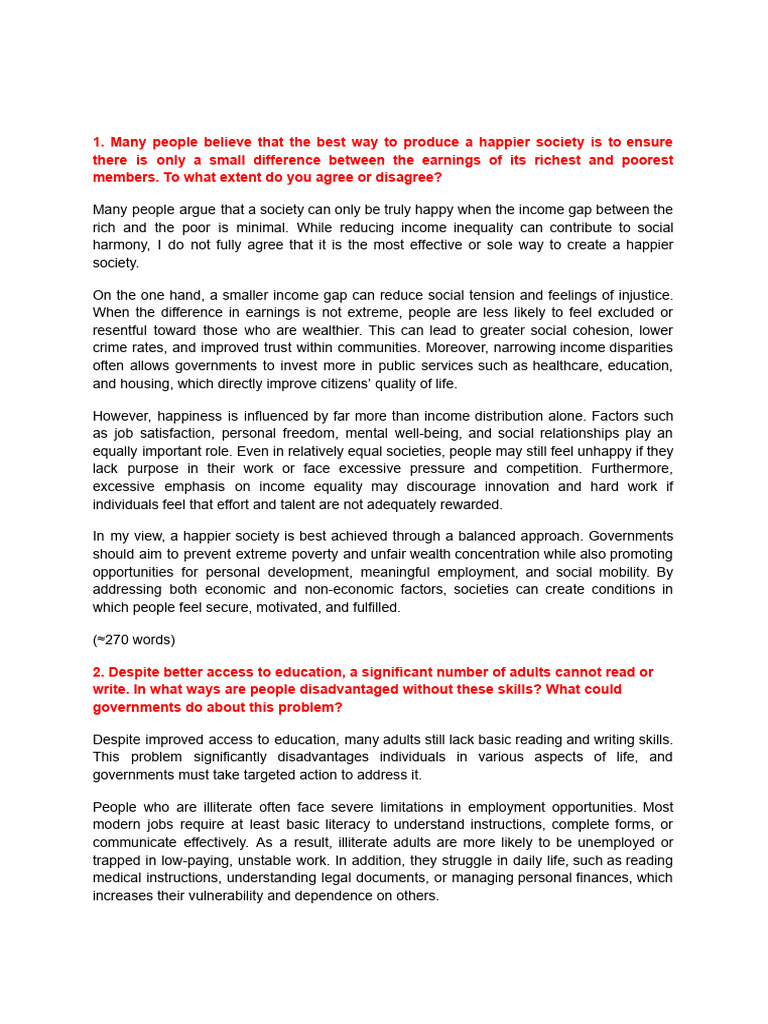 5 Samples Writing Task 2 Free | PDF | Literacy | Sustainability