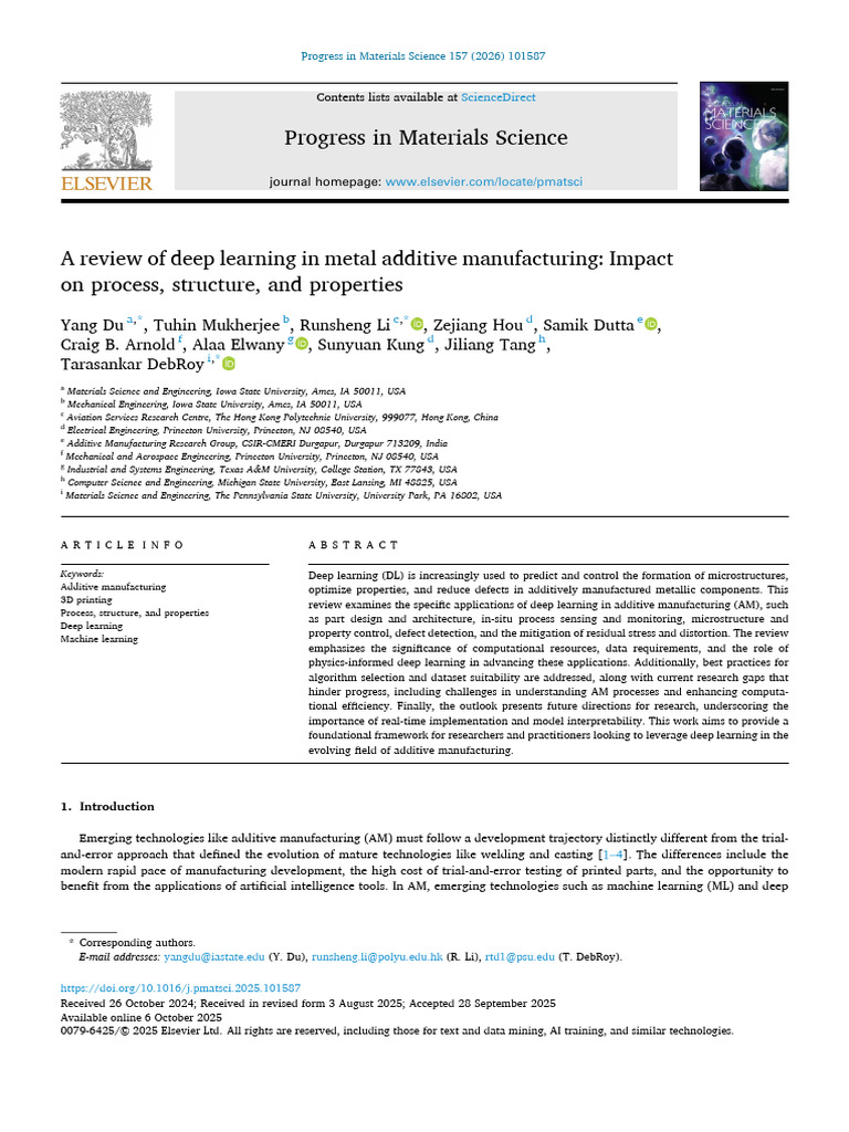 A Review of Deep Learning in Metal Additive Manufacturing | PDF | Deep ...