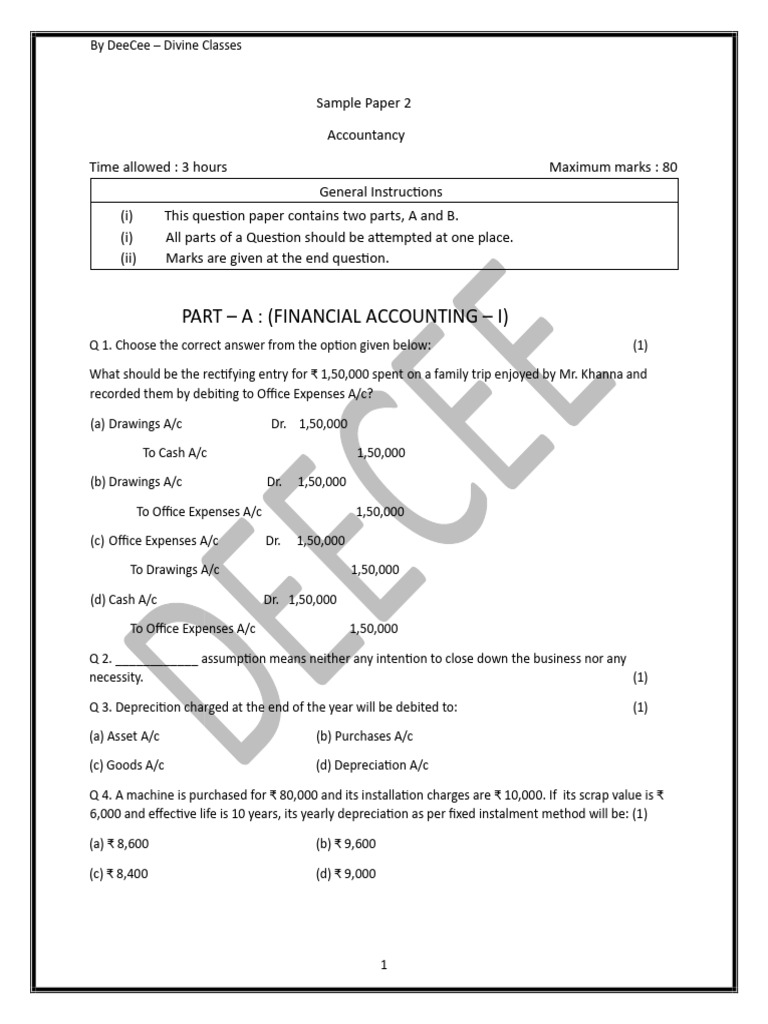 Sample Paper 2 Accounts Class 11th | PDF | Bookkeeping | Expense
