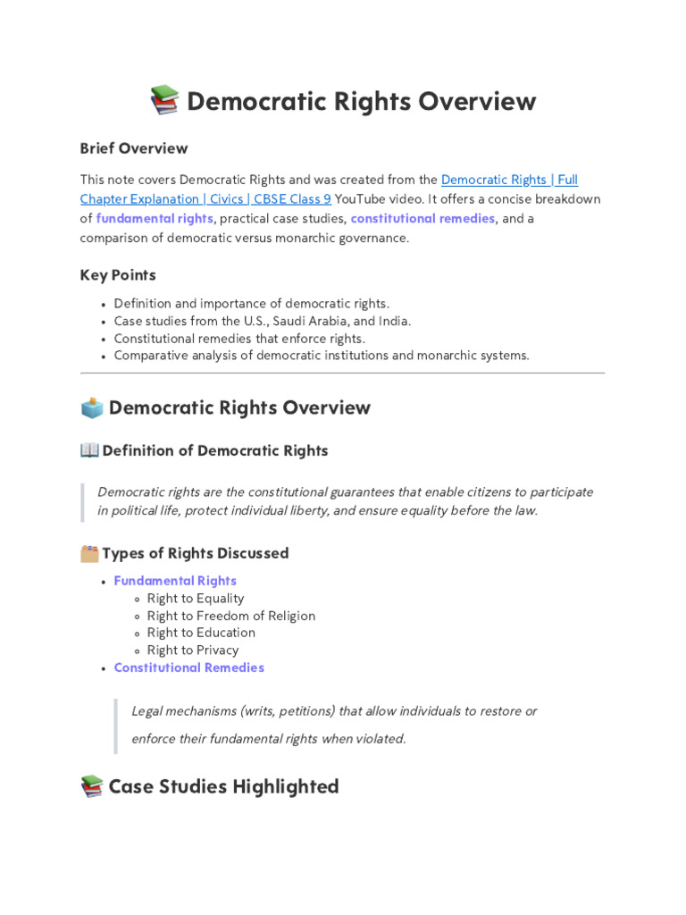 Democratic Rights - Full Chapter Explanation - Civics - CBSE Class 9 ...