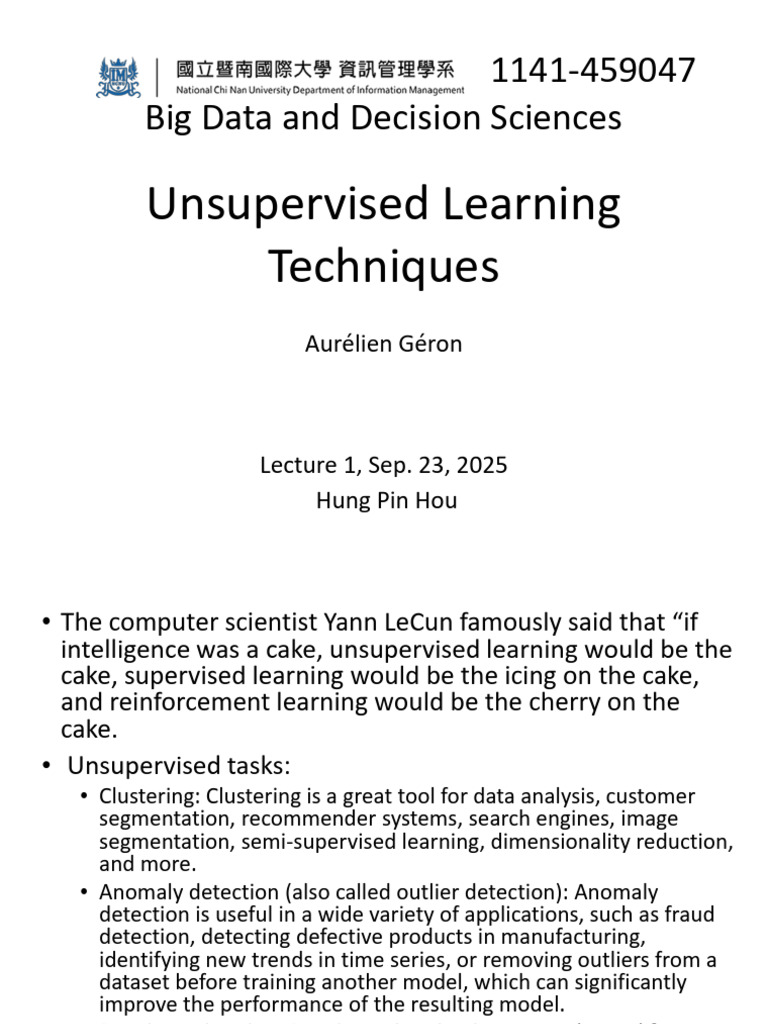 Unsupervised Learning Techniques | PDF | Cluster Analysis | Akaike ...