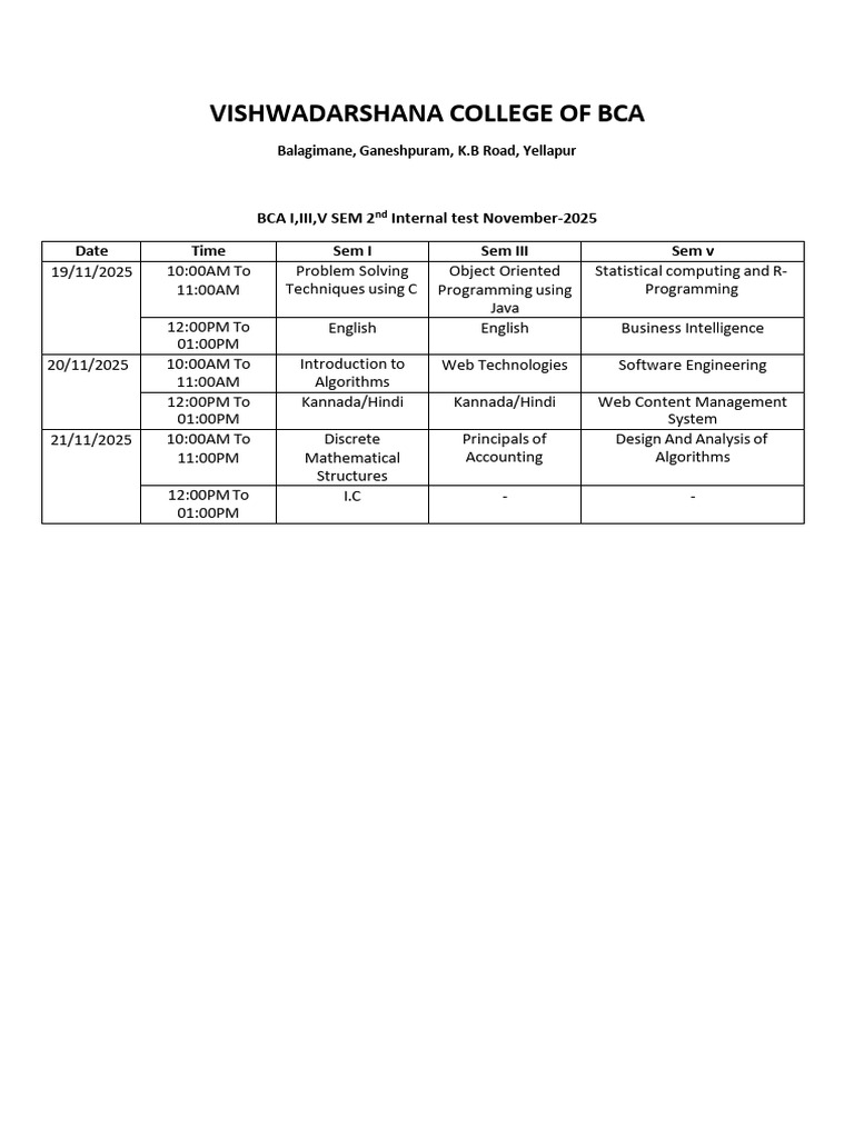2nd Internal Timetable | PDF