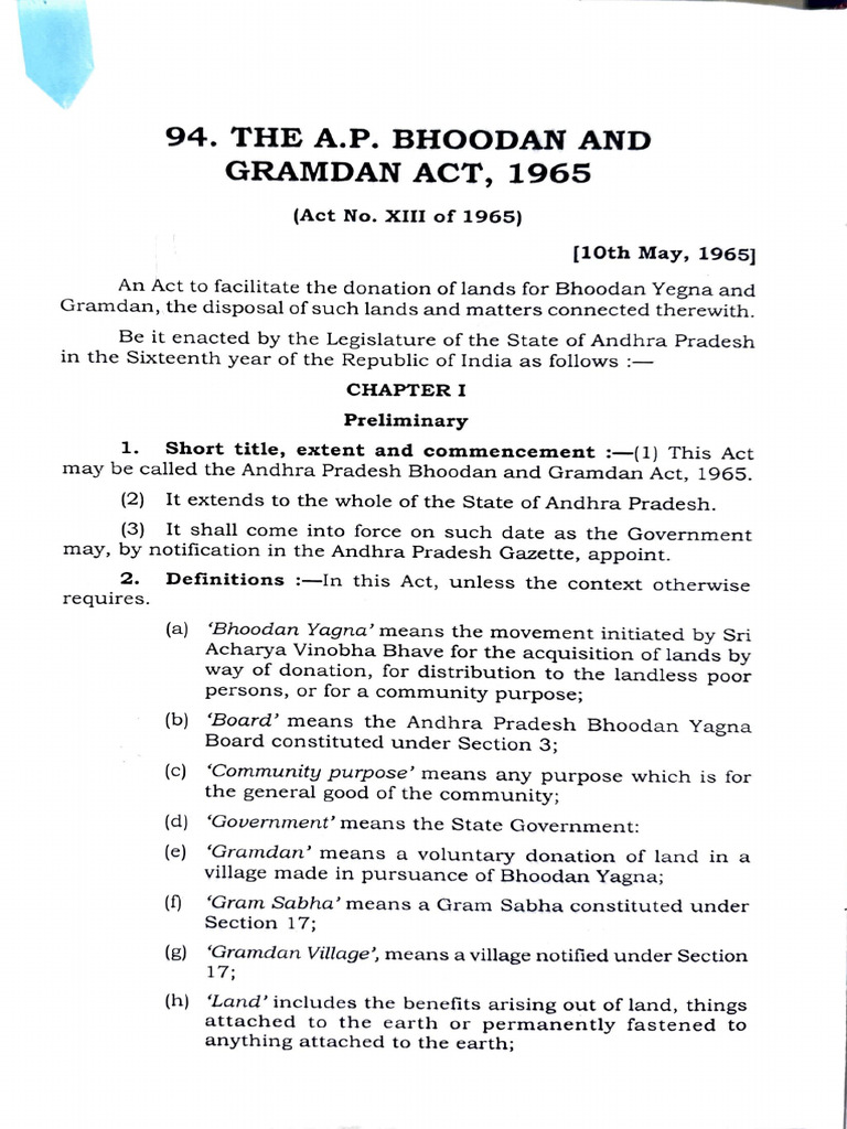 AP Bhoodan Act and Rules | PDF