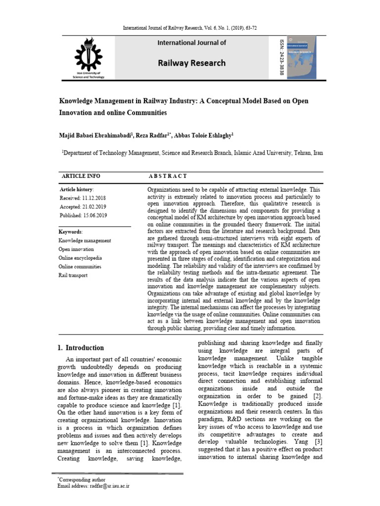 Knowledge Management in Railway Industry | PDF | Innovation | Knowledge