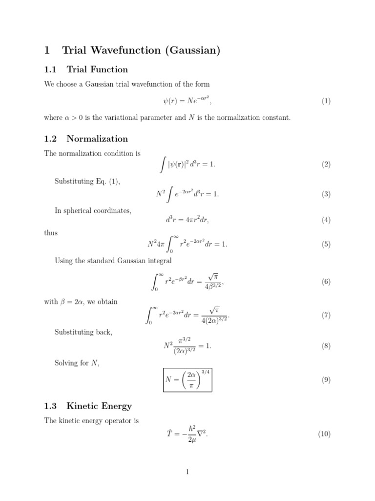 Trial Wave Function With Gaussian | PDF | Normal Distribution | Wave ...