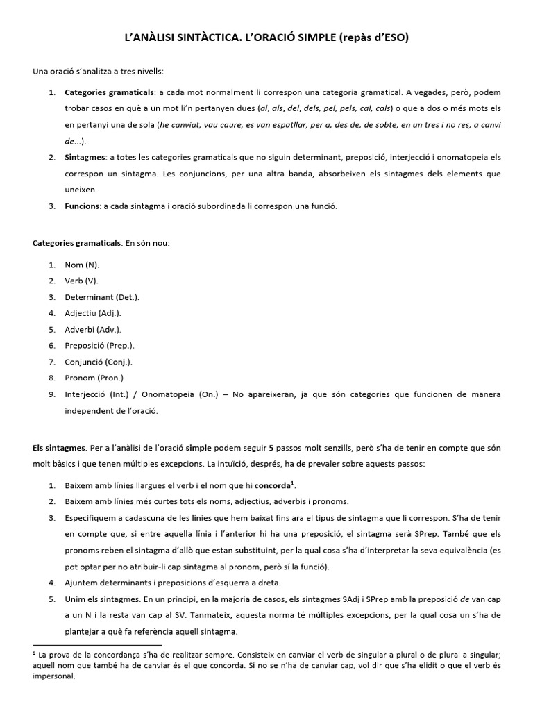 L'oració Simple. Teoria | PDF