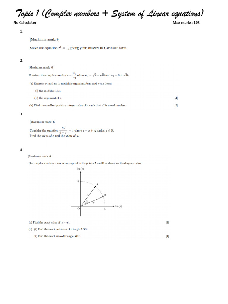 Ashvit Topic 1 Complex + System Od Linear Equa. | PDF