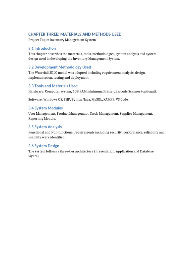 Inventory Management System Chapter Three | PDF