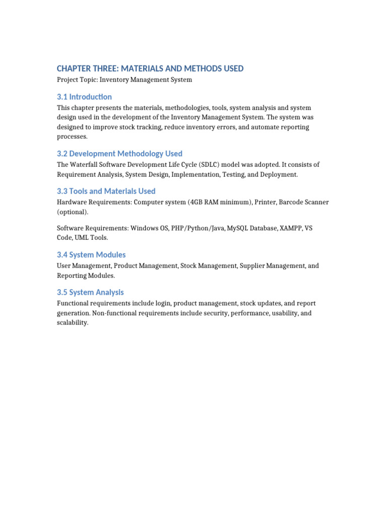 Inventory Management System Chapter Three FULL | PDF