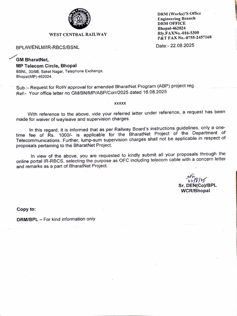 WCR Letter Bhopal | PDF | Service Industries | Telecommunications