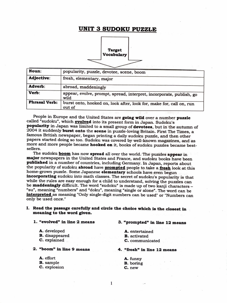 Unit 3 Sudoku Puzzle | PDF | Syntax | Linguistic Morphology