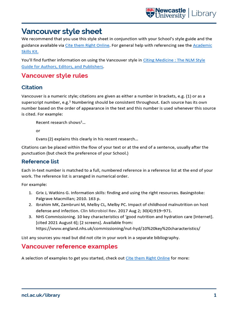 2025 Vancouver Style Sheet | PDF | Citation | Publishing
