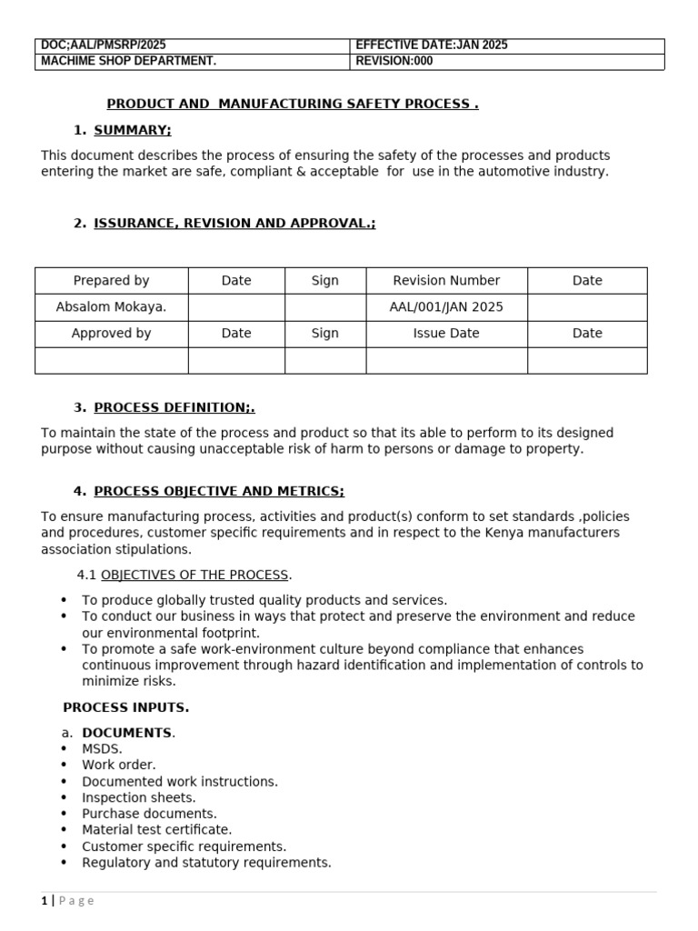 Product and Manufacturing Safety Process | PDF | Safety | Calibration
