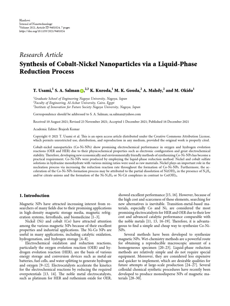 Synthesis of Cobalt-Nickel Nanoparticles Via A Liq | PDF | Catalysis ...