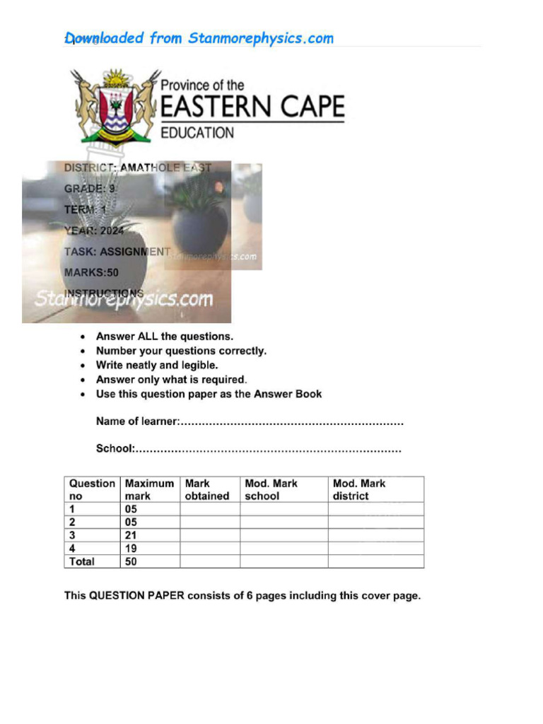 EC AE EMS Grade 9 ASSIGNMENT 1 2024 and Memo | PDF