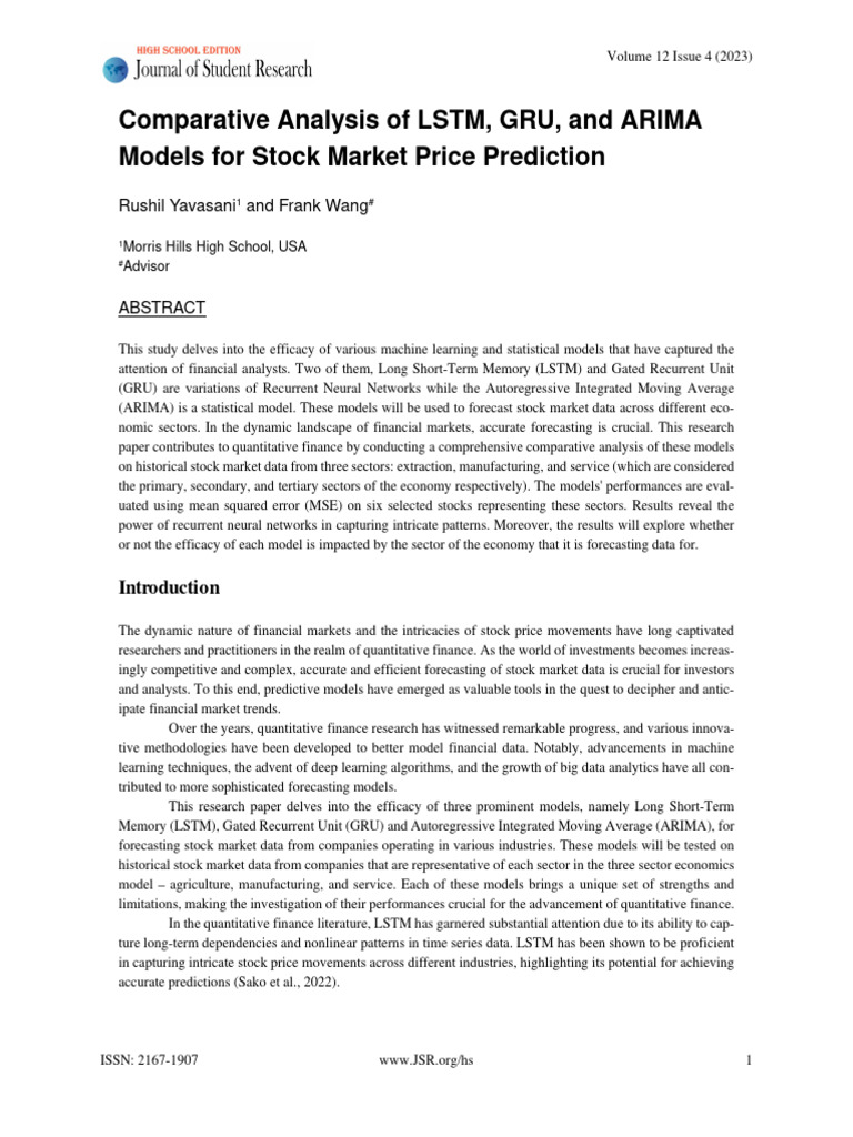 Comparative Analysis of LSTM GRU and ARIMA Models | PDF ...
