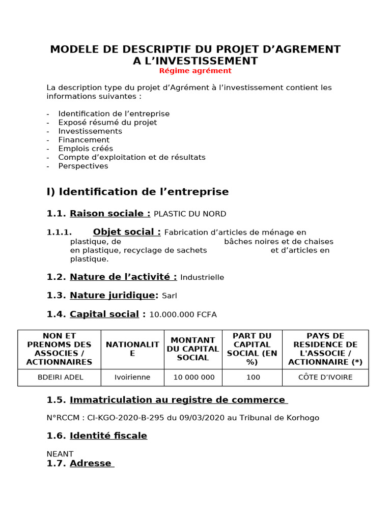 Modele de Descriptif Du Projet 1 | PDF | Gestion des ressources ...