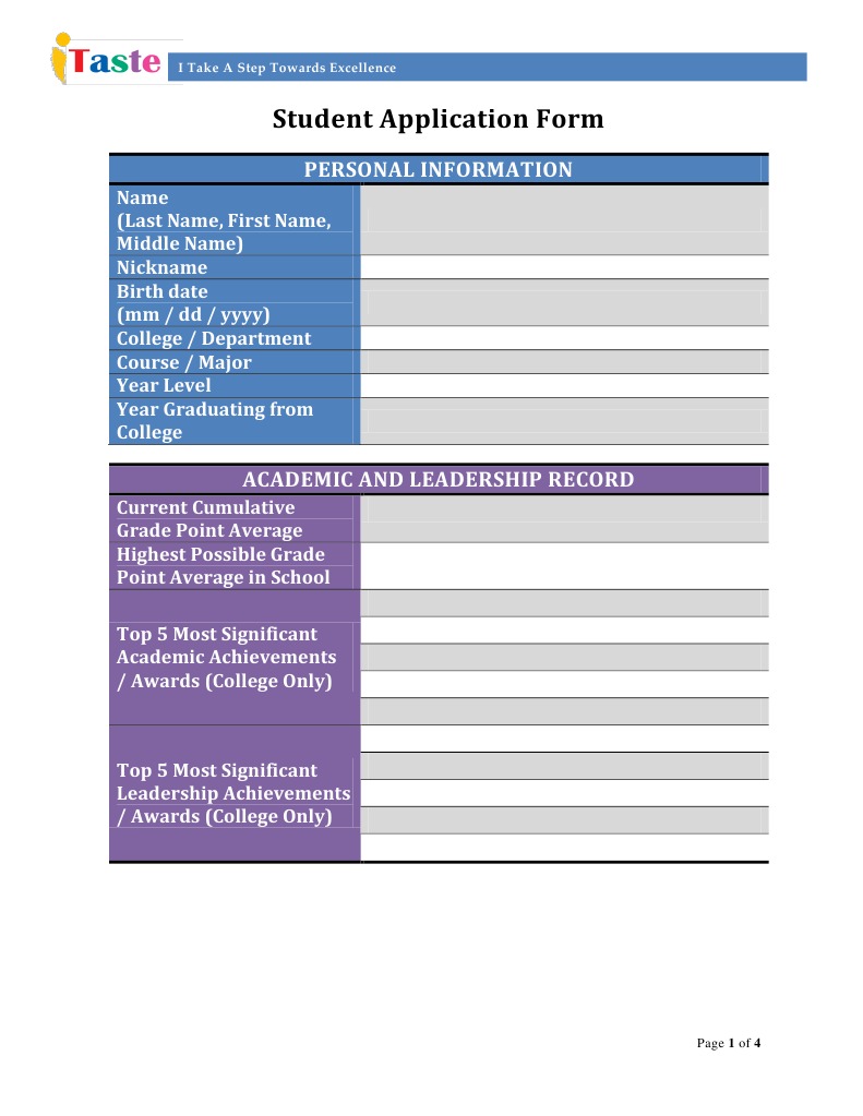 Itaste Student Application Form | PDF