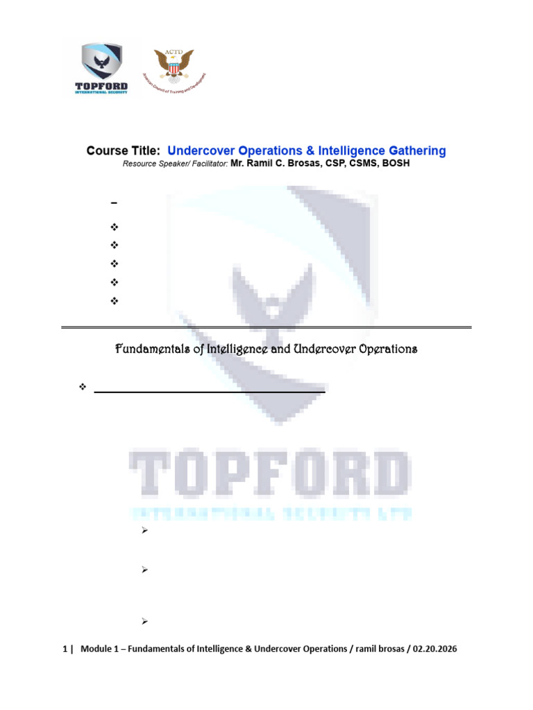 Module 1 - Fundamentals of Intelligence and Undercover Operations | PDF ...