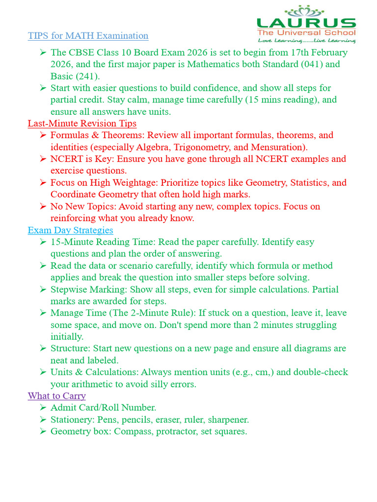 TIPS For MATH Examination | PDF | Mathematics