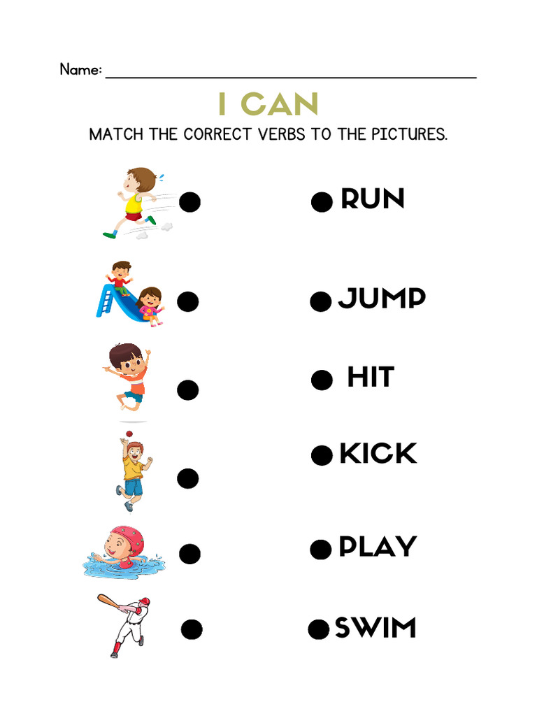 Colorful Illustrative Action Matching Worksheet | PDF