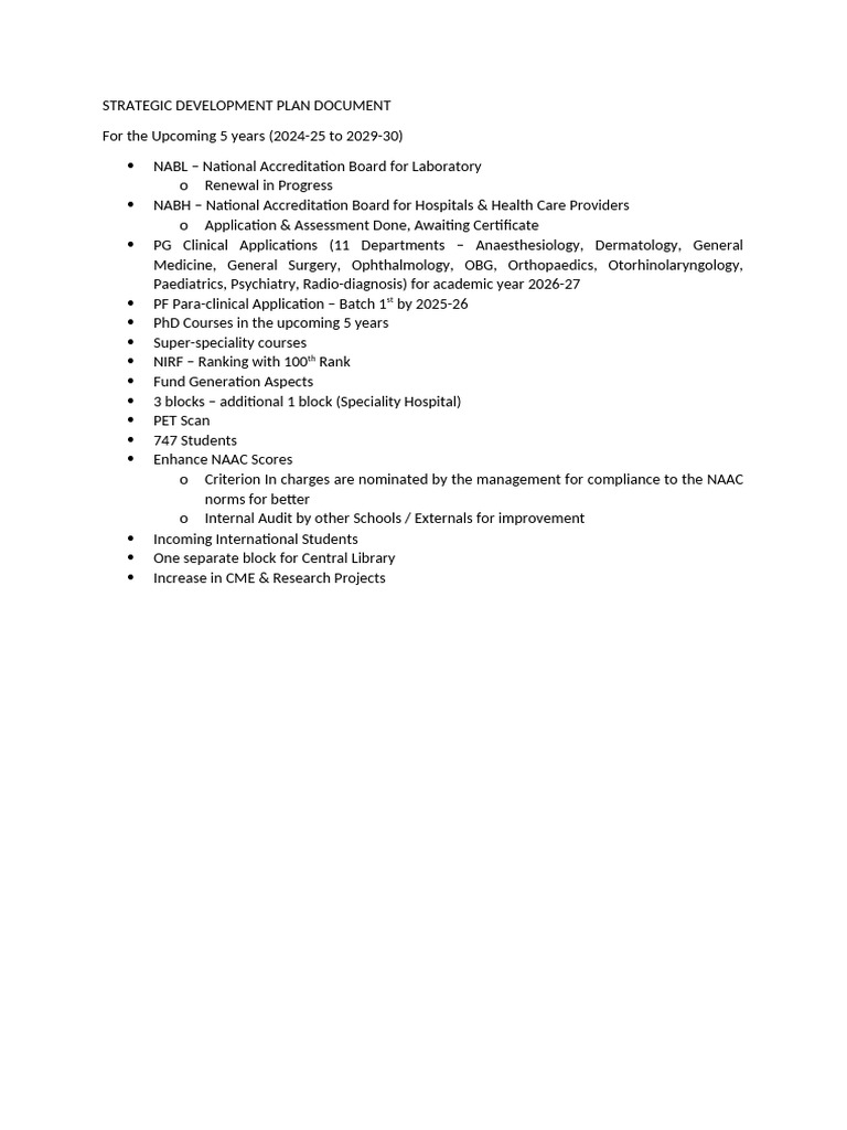 Strategic Development Plan Document - Input | PDF
