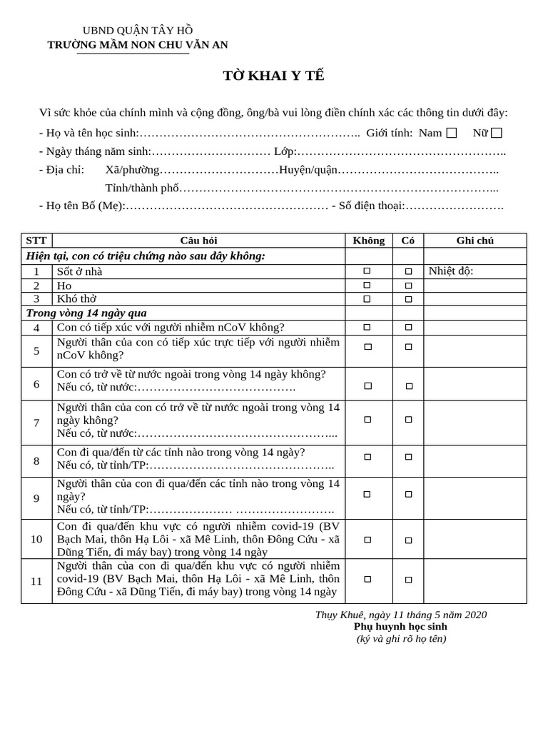 Tờ Khai Y Tế | PDF