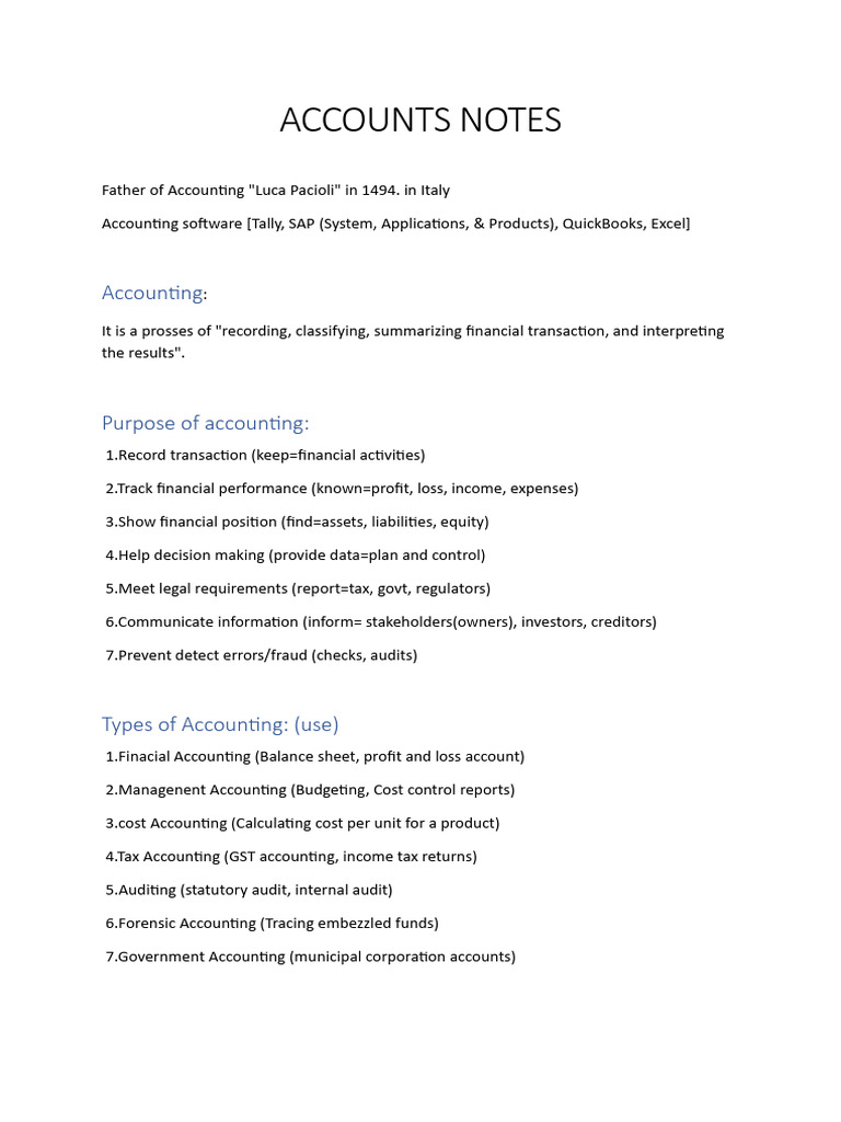 Accounts Notes | PDF | Debits And Credits | Accounting