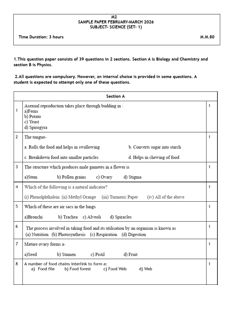 Sample Paper Class 7 Science Set 1 2025 - 26 | PDF | Heat | Digestion