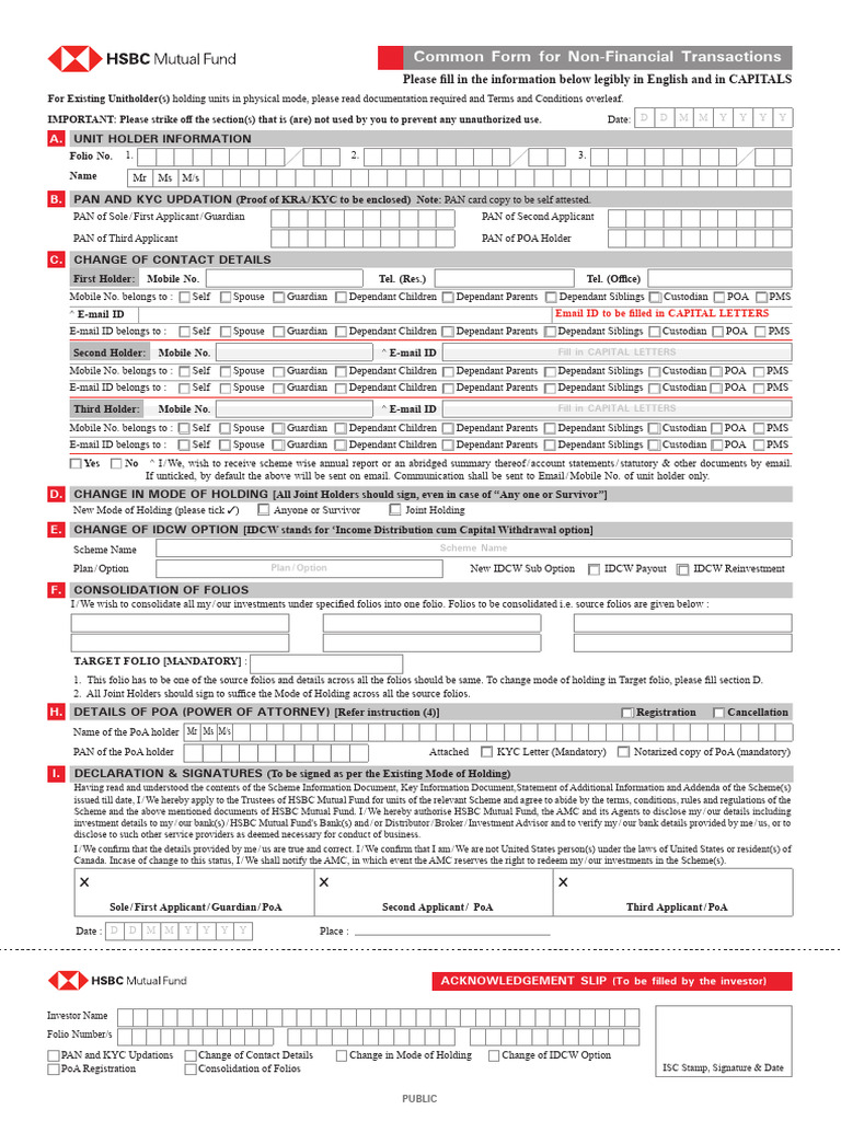 HSBC Common Form For Non Financial Transactions | PDF | Power Of ...