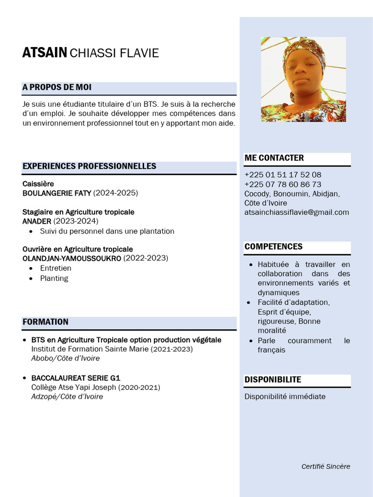 CV Atsain Flavie | PDF