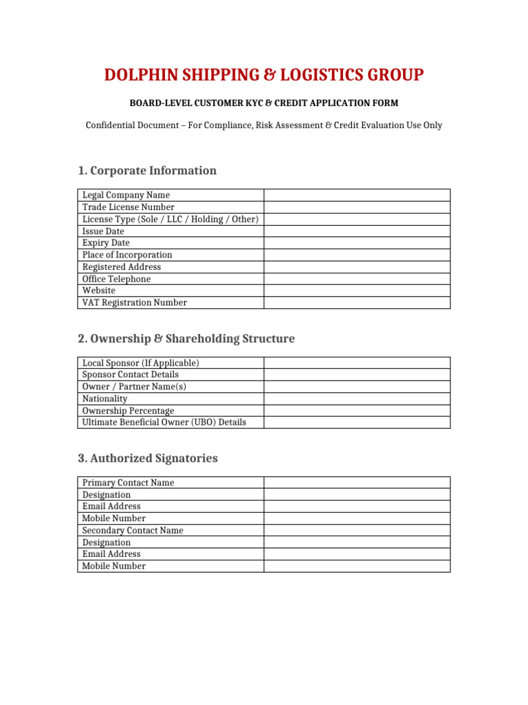 Dolphin Shipping Kyc Board Level Editable | PDF
