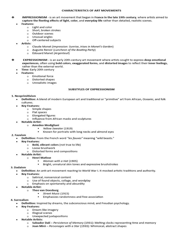 Characteristics of Art Movements | PDF | Abstract Art | Cubism