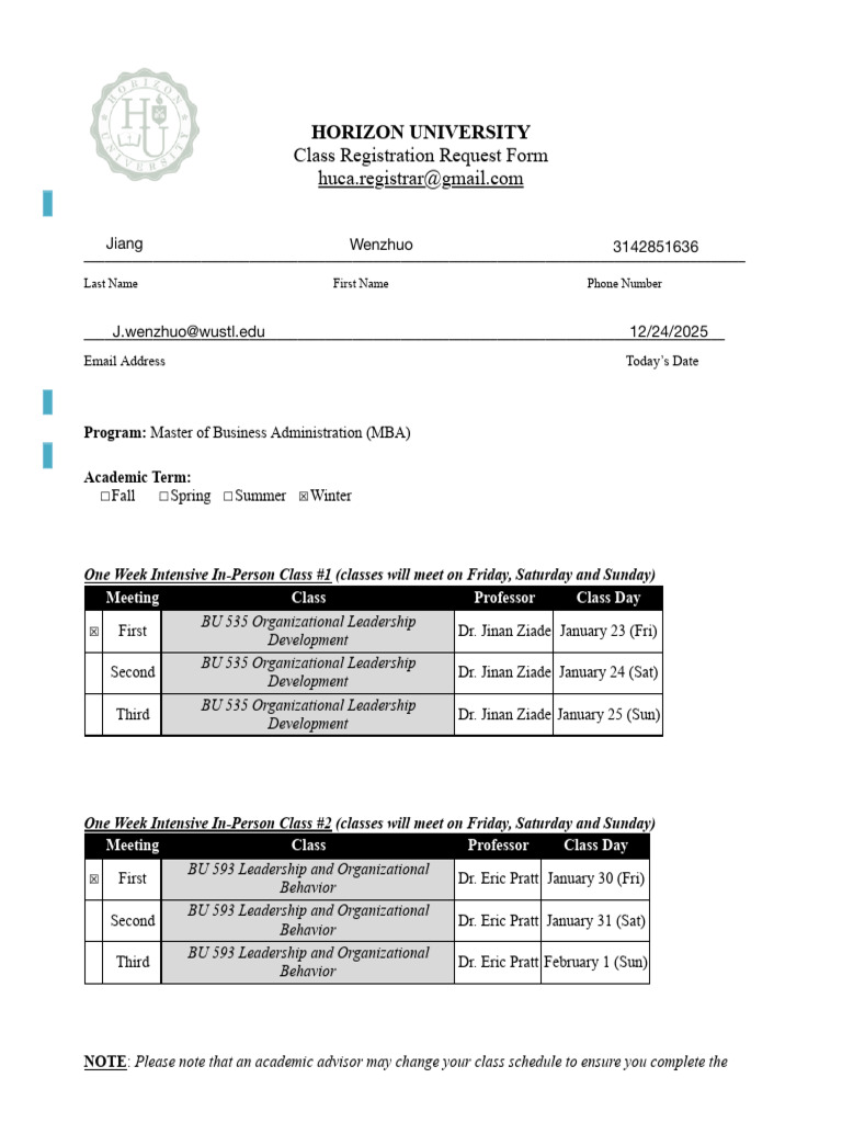 2026 WInter MBA Registration Request Form (In-Person) Rev A | PDF