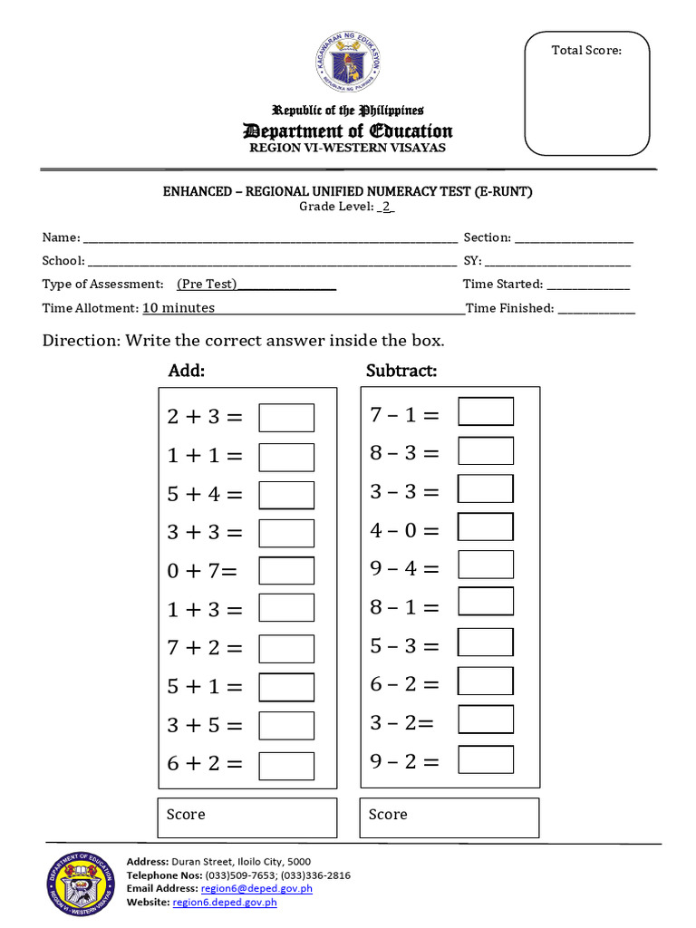 E RUNT Pre Test Grade 2 | PDF