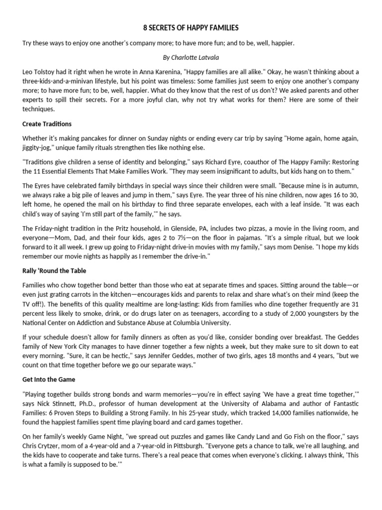 8 Secrets of Happy Families | PDF