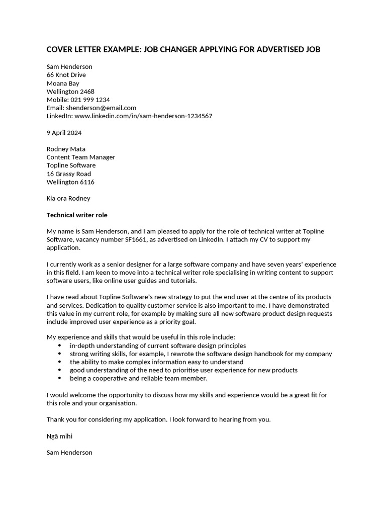 Work Focused Cover Letter Example | PDF